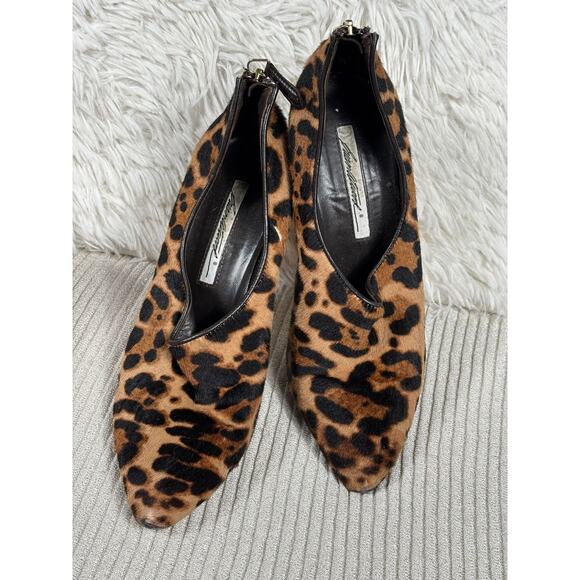 Brian Atwood Animal Print Stiletto Leather Ankle Boots Womens Size 38.5 - Picture 1 of 10